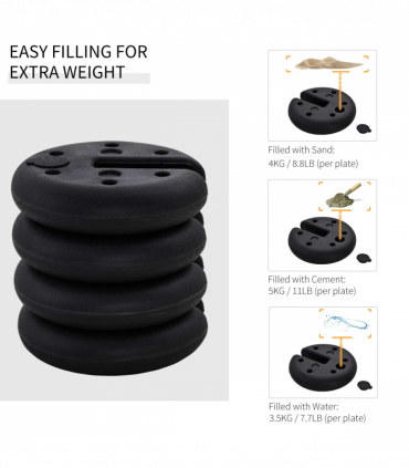 Gazebo Tent Canopy Weight Sand Fillable Strong Plastic Durable Black 25 x 6Hcm