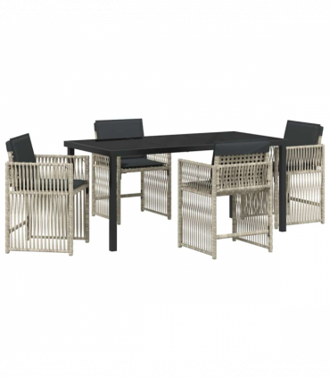 vidaXL Garden Dining Set 5 pcs Light grey Poly rattan