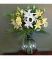 100cm Artificial Lily Palm Flowers Glass Ball Vase