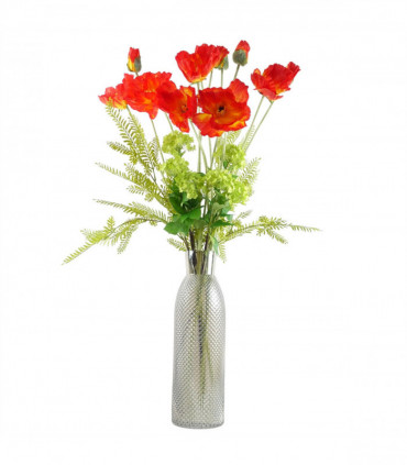 100cm Red Poppy and Fern Glass Vase