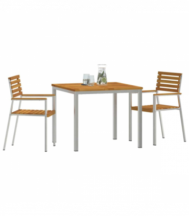 vidaXL Garden Dining Set 3 pcs Solid acacia wood & stainless steel