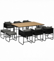 11-PC Rattan Dining Set, 10-seater Table & Chair Sets w/ Space-saving Design