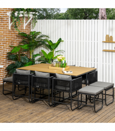 11-PC Rattan Dining Set, 10-seater Table & Chair Sets w/ Space-saving Design