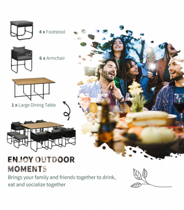 11-PC Rattan Dining Set, 10-seater Table & Chair Sets w/ Space-saving Design