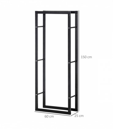 Metal Firewood Log Holder Rack Black 150H x 60W x 25Dcm 100kg Solid Base Stable