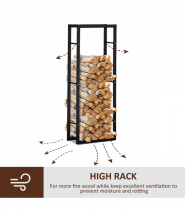 Metal Firewood Log Holder Rack Black 150H x 60W x 25Dcm 100kg Solid Base Stable