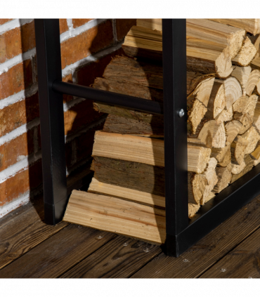 Metal Firewood Log Holder Rack Black 150H x 60W x 25Dcm 100kg Solid Base Stable