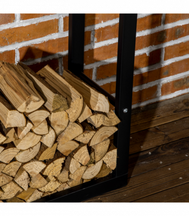 Metal Firewood Log Holder Rack Black 150H x 60W x 25Dcm 100kg Solid Base Stable