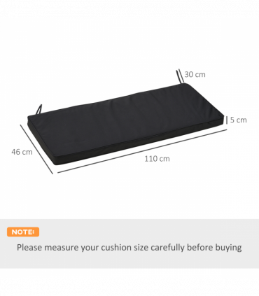 2-Seater Bench Cushion Polyester Cover Seat Pad Replacement Black