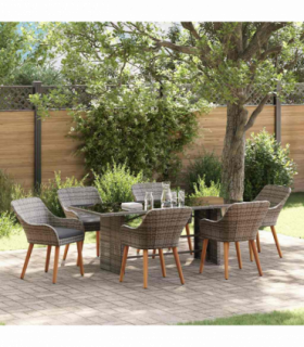 vidaXL Garden Dining Set with Cushion 7 pcs Grey Poly Rattan
