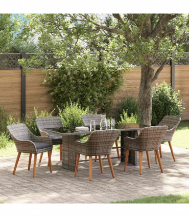 vidaXL Garden Dining Set with Cushion 7 pcs Grey Poly Rattan