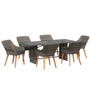 vidaXL Garden Dining Set with Cushion 7 pcs Grey Poly Rattan