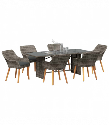 vidaXL Garden Dining Set with Cushion 7 pcs Grey Poly Rattan