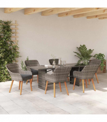 vidaXL Garden Dining Set with Cushion 7 pcs Grey Poly Rattan