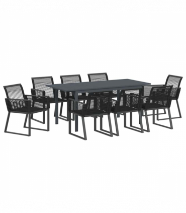 vidaXL Garden Dining Set 9 pcs Black Steel and poly rattan