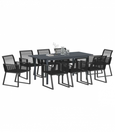 vidaXL Garden Dining Set 9 pcs Black Steel and poly rattan