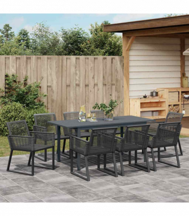 vidaXL Garden Dining Set 9 pcs Black Steel and poly rattan