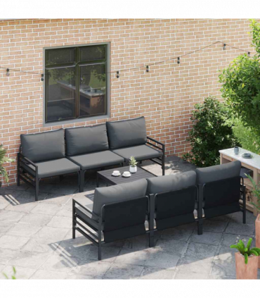 vidaXL Garden Sofa Set with Cushion 7 pcs Anthracite Steel & Fabric