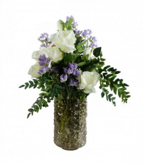 Artificial Flower Arrangements Purple Silk Glass Vase 60cm White Rose Starflower