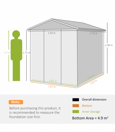 Metal Garden Shed White 193W x 271D x 208H cm 9'x6' Galvanized Tool Storage Shed