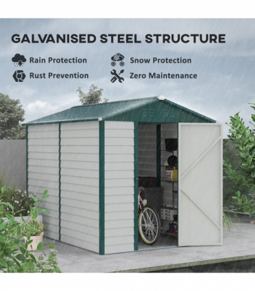 Metal Garden Shed White 193W x 271D x 208H cm 9'x6' Galvanized Tool Storage Shed