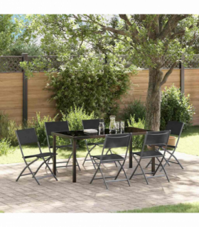 vidaXL Garden Dining Set Folding 7 pcs Black Textilene and steel