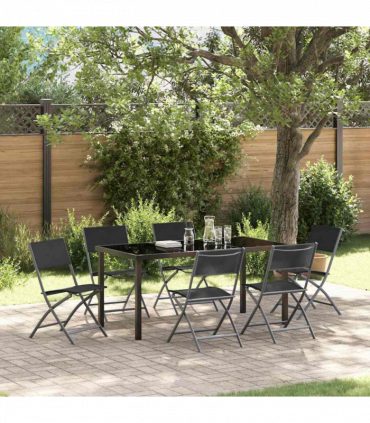 vidaXL Garden Dining Set Folding 7 pcs Black Textilene and steel