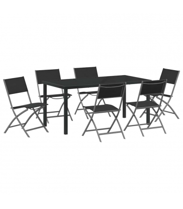 vidaXL Garden Dining Set Folding 7 pcs Black Textilene and steel