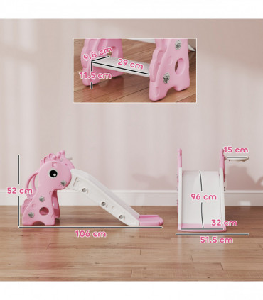 AIYAPLAY 3 in 1 Kids Slide with Climber, Basketball Hoop and Ball, Pink