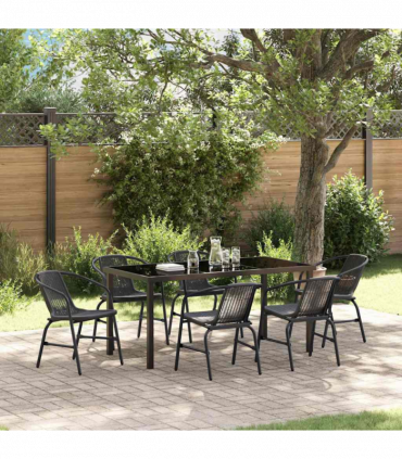 vidaXL Garden Dining Set 7 pcs Black Poly rattan