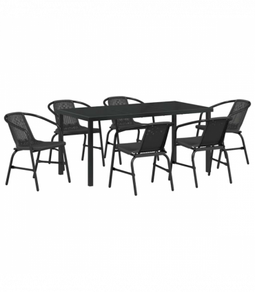 vidaXL Garden Dining Set 7 pcs Black Poly rattan
