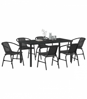 vidaXL Garden Dining Set 7 pcs Black Poly rattan