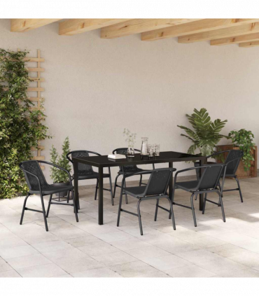 vidaXL Garden Dining Set 7 pcs Black Poly rattan