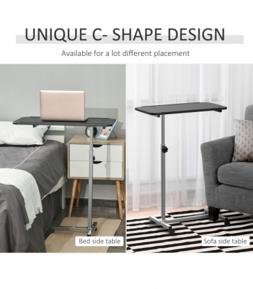 C-Shaped Mobile Table Sofa Over Bed Side Nightstand w/ Casters, Brake