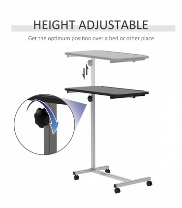 C-Shaped Mobile Table Sofa Over Bed Side Nightstand w/ Casters, Brake