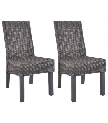 Dining Chairs 2 pcs Brown Kubu Rattan and Mango Wood