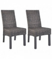 Dining Chairs 2 pcs Brown Kubu Rattan and Mango Wood