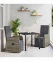 vidaXL Garden Dining Set with Cushion 3 pcs Grey Poly Rattan