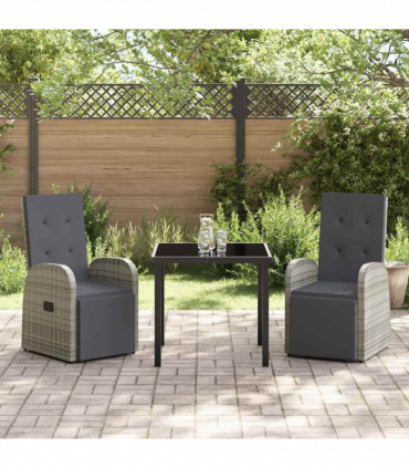 vidaXL Garden Dining Set with Cushion 3 pcs Grey Poly Rattan