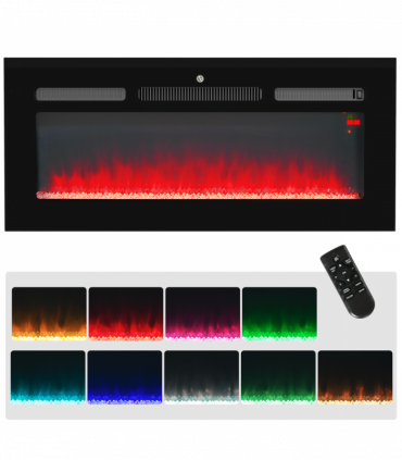 HOMCOM 102cm Electric Fireplace Recessed and Wall Mounted Electric Fire Black