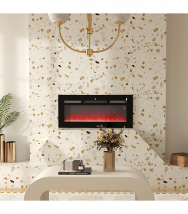 HOMCOM 102cm Electric Fireplace Recessed and Wall Mounted Electric Fire Black