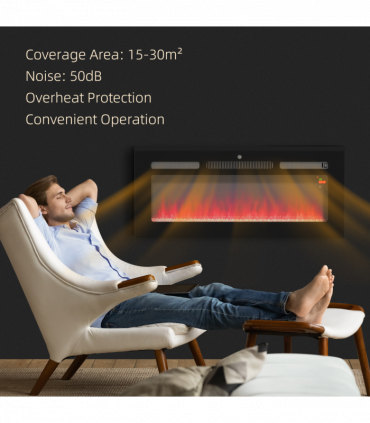 HOMCOM 102cm Electric Fireplace Recessed and Wall Mounted Electric Fire Black