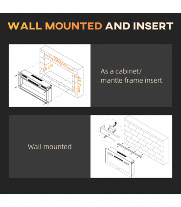 HOMCOM 102cm Electric Fireplace Recessed and Wall Mounted Electric Fire Black
