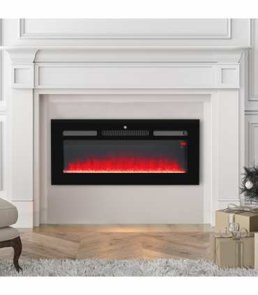 HOMCOM 102cm Electric Fireplace Recessed and Wall Mounted Electric Fire Black