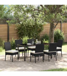 vidaXL Garden Dining Set 7 pcs Black Poly rattan