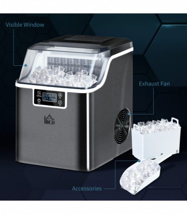 HOMCOM Counter Top Ice Maker Machine with Adjustable Cube Size Scoop Black