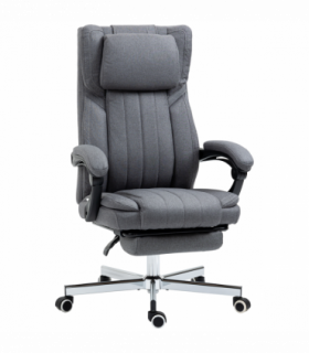 Office Chair Reclining with Headrest, Linen Dark Grey, 65W x 61D x 113Hcm