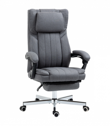 Office Chair Reclining with Headrest, Linen Dark Grey, 65W x 61D x 113Hcm