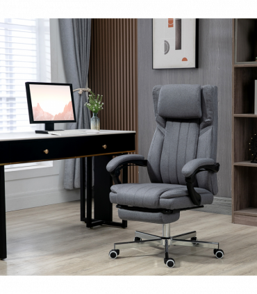 Office Chair Reclining with Headrest, Linen Dark Grey, 65W x 61D x 113Hcm