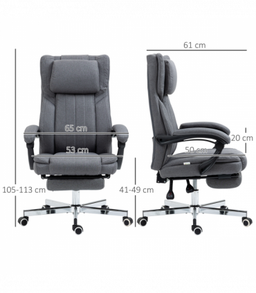 Office Chair Reclining with Headrest, Linen Dark Grey, 65W x 61D x 113Hcm